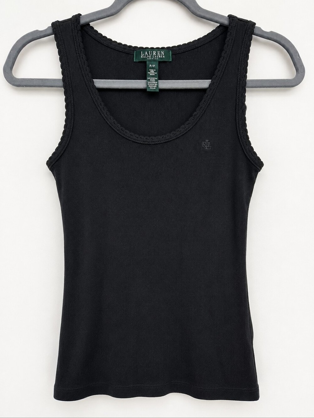 Lauren Ralph Lauren Petite Black Ribbed Cotton Tank Top Sleeveless P/P